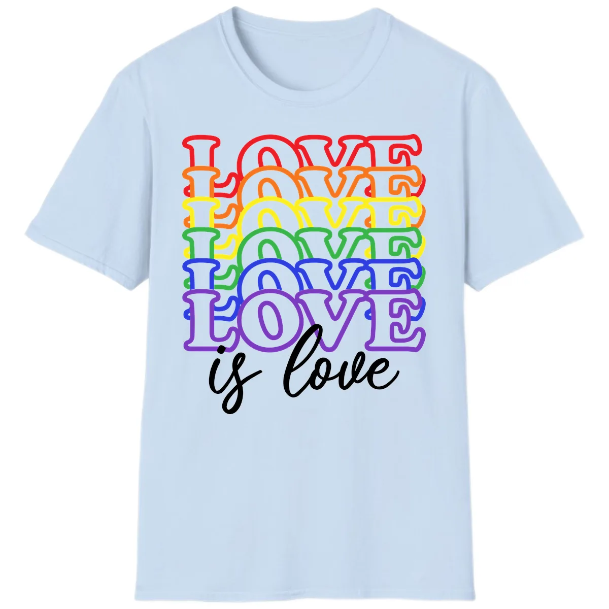 Love Is Love Rainbow Pride T-Shirt in Light Blue