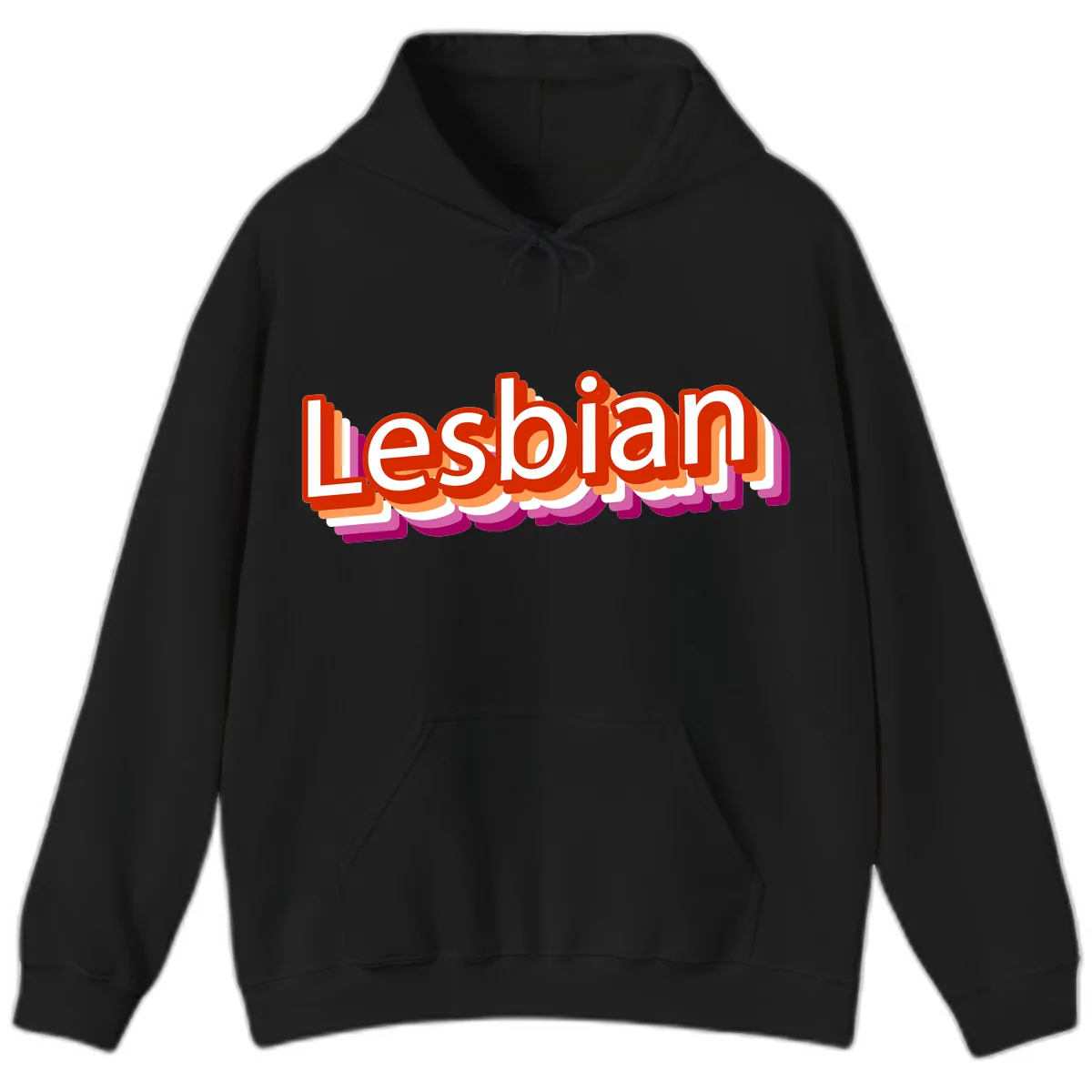 Lesbian Pride Colorful Text Design Hoodie in Black