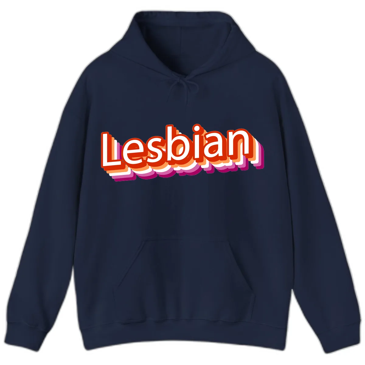 Lesbian Pride Colorful Text Design Hoodie in Navy