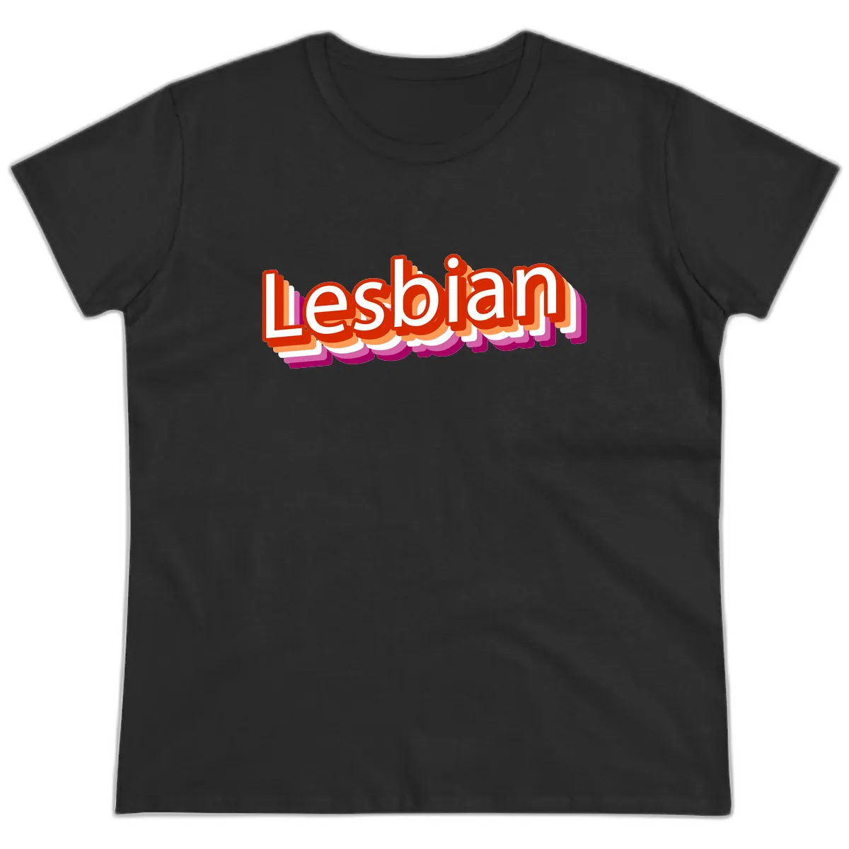 Lesbian Pride Colorful Text Design Ladies Tee in Black