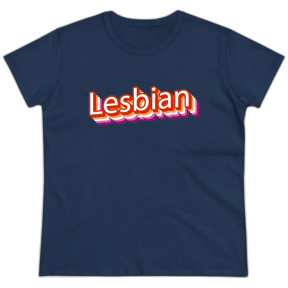 Lesbian Pride Colorful Text Design Ladies Tee in Navy