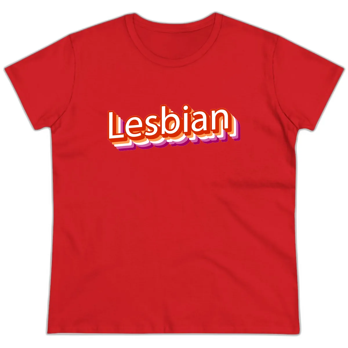 Lesbian Pride Colorful Text Design Ladies Tee in Red