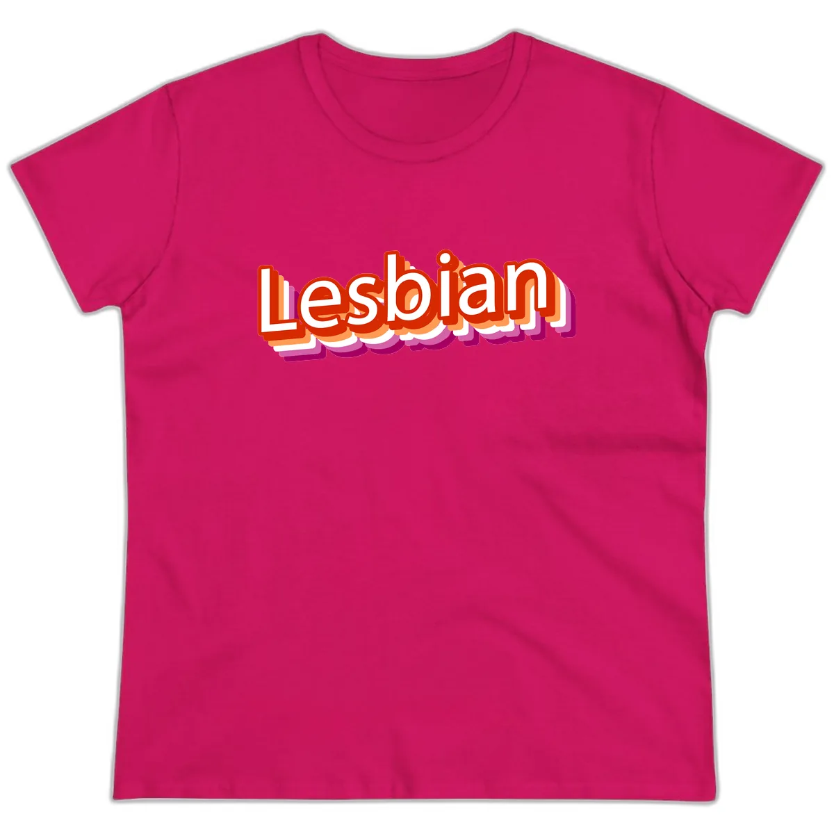 Lesbian Pride Colorful Text Design Ladies Tee in Heliconia