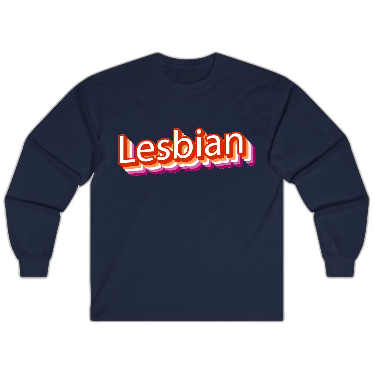 Lesbian Pride Colorful Text Design Long Sleeve in Navy