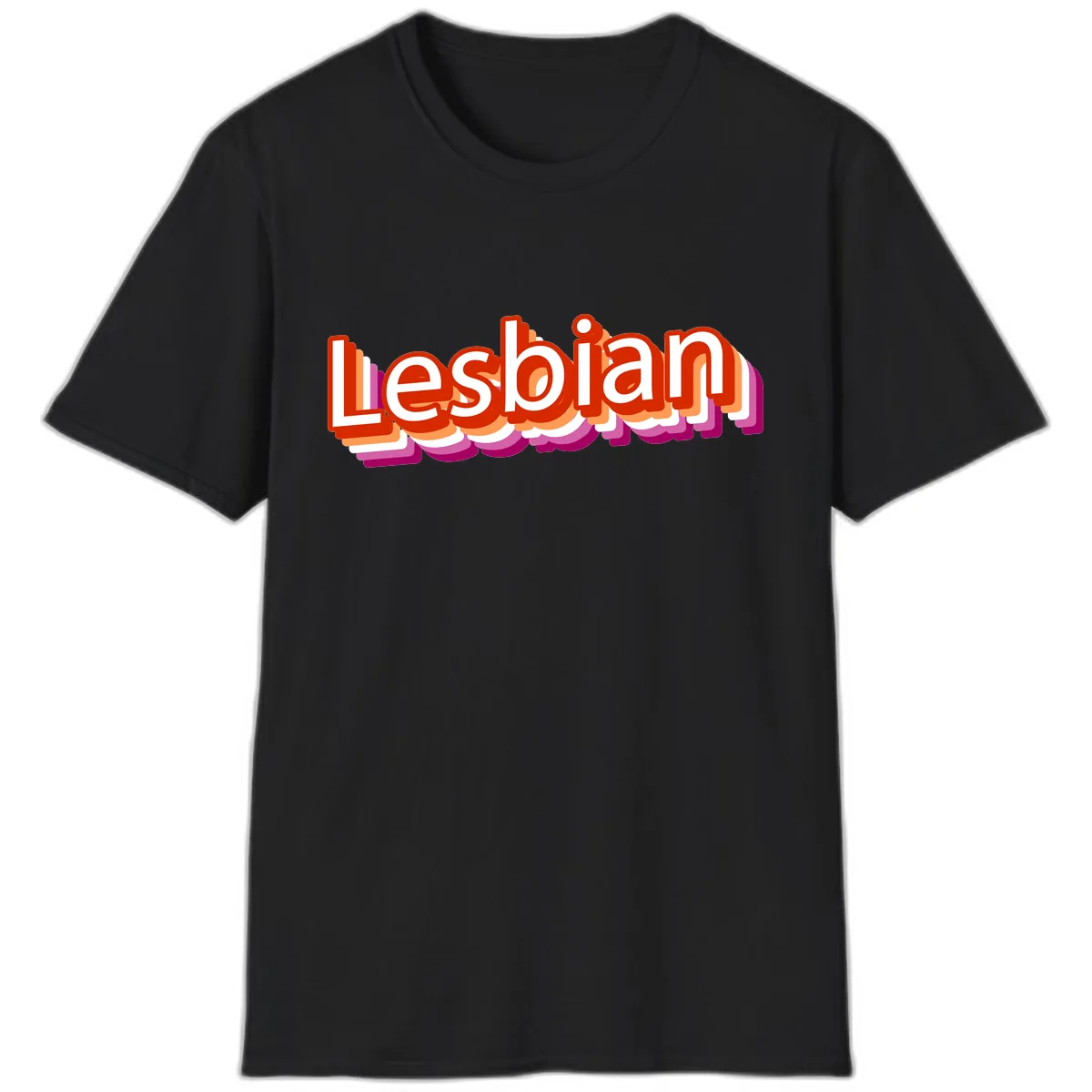 Lesbian Pride Colorful Text Design T-Shirt in Black