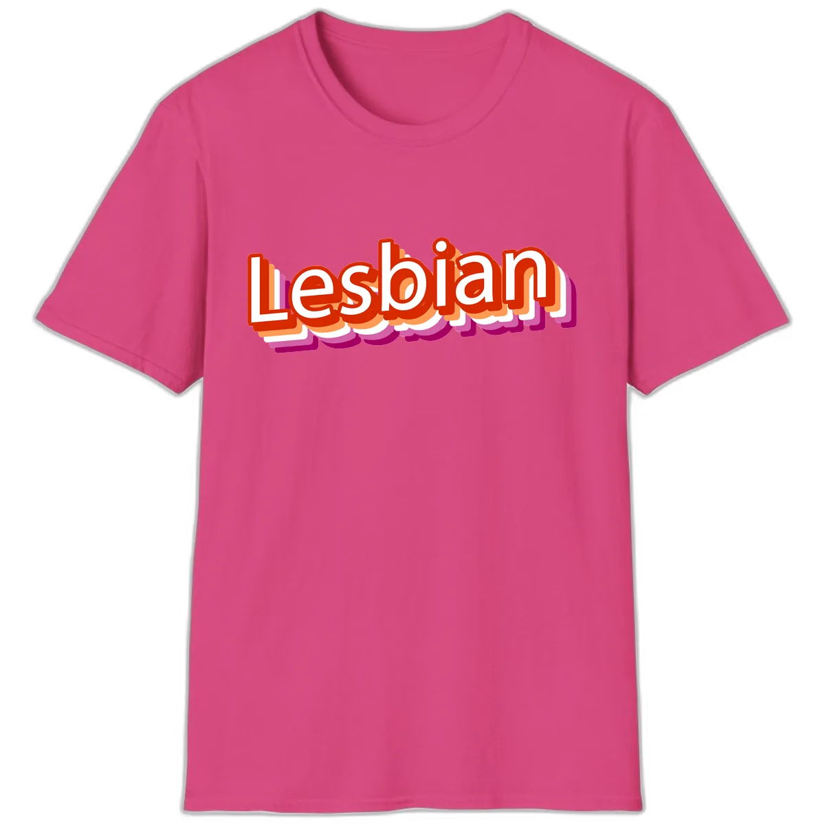 Lesbian Pride Colorful Text Design T-Shirt in Heliconia