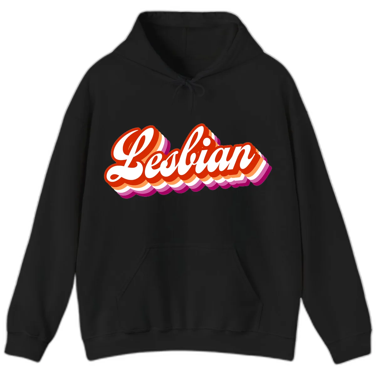 Lesbian Pride Bold Retro Text Hoodie in Black