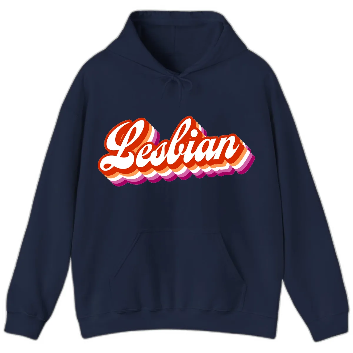 Lesbian Pride Bold Retro Text Hoodie in Navy