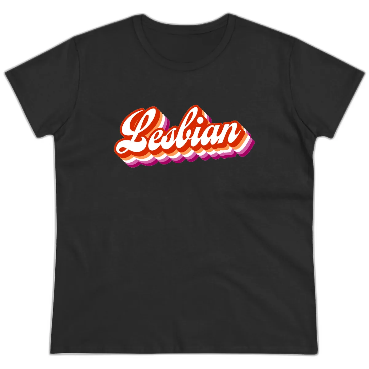 Lesbian Pride Bold Retro Text Ladies Tee in Black