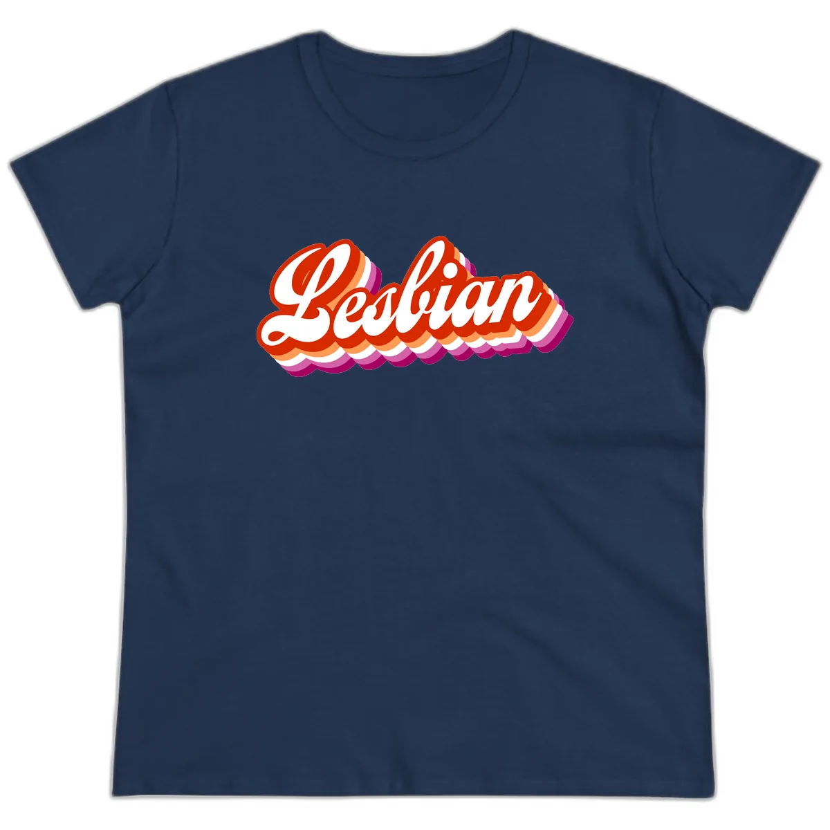 Lesbian Pride Bold Retro Text Ladies Tee in Navy