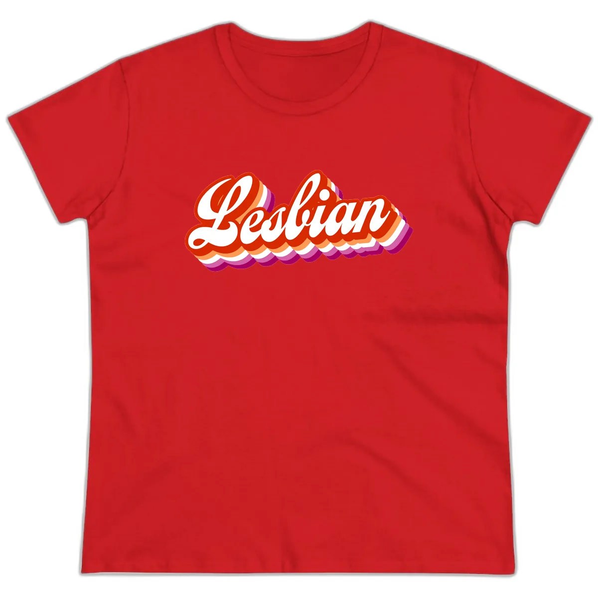 Lesbian Pride Bold Retro Text Ladies Tee in Red