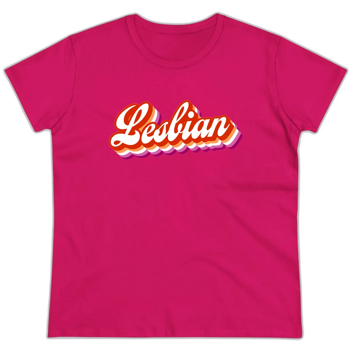 Lesbian Pride Bold Retro Text Ladies Tee in Heliconia