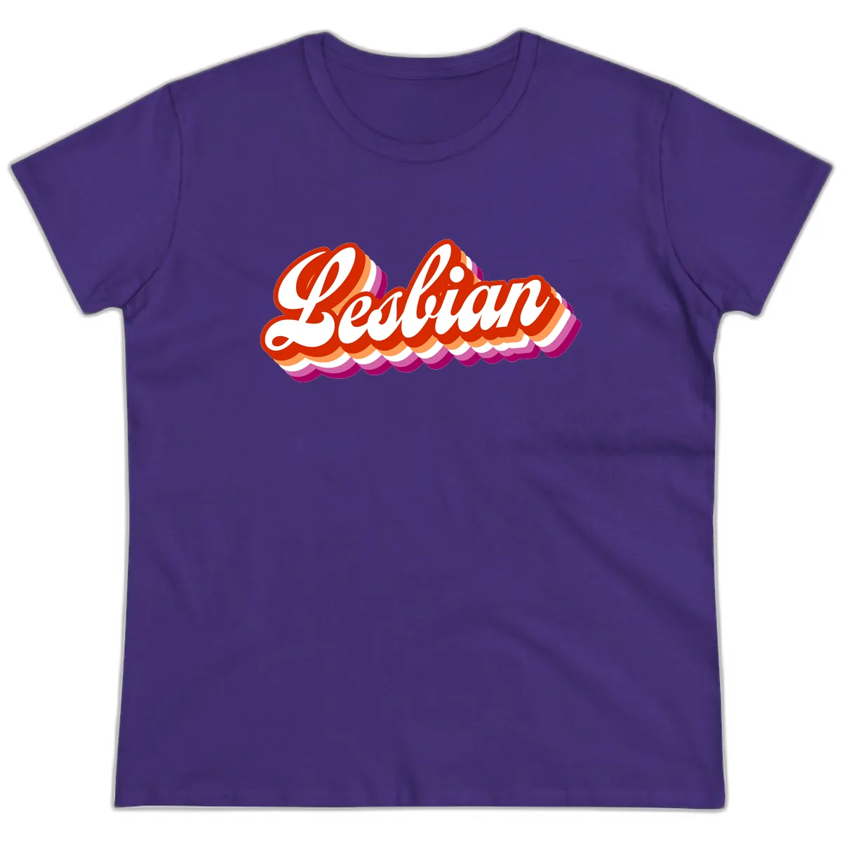 Lesbian Pride Bold Retro Text Ladies Tee in Purple
