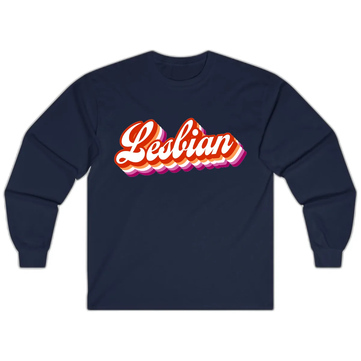 Lesbian Pride Bold Retro Text Long Sleeve in Navy