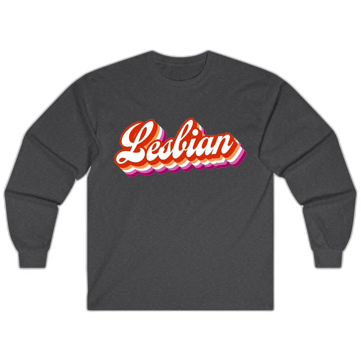 Lesbian Pride Bold Retro Text Long Sleeve in Dark Heather