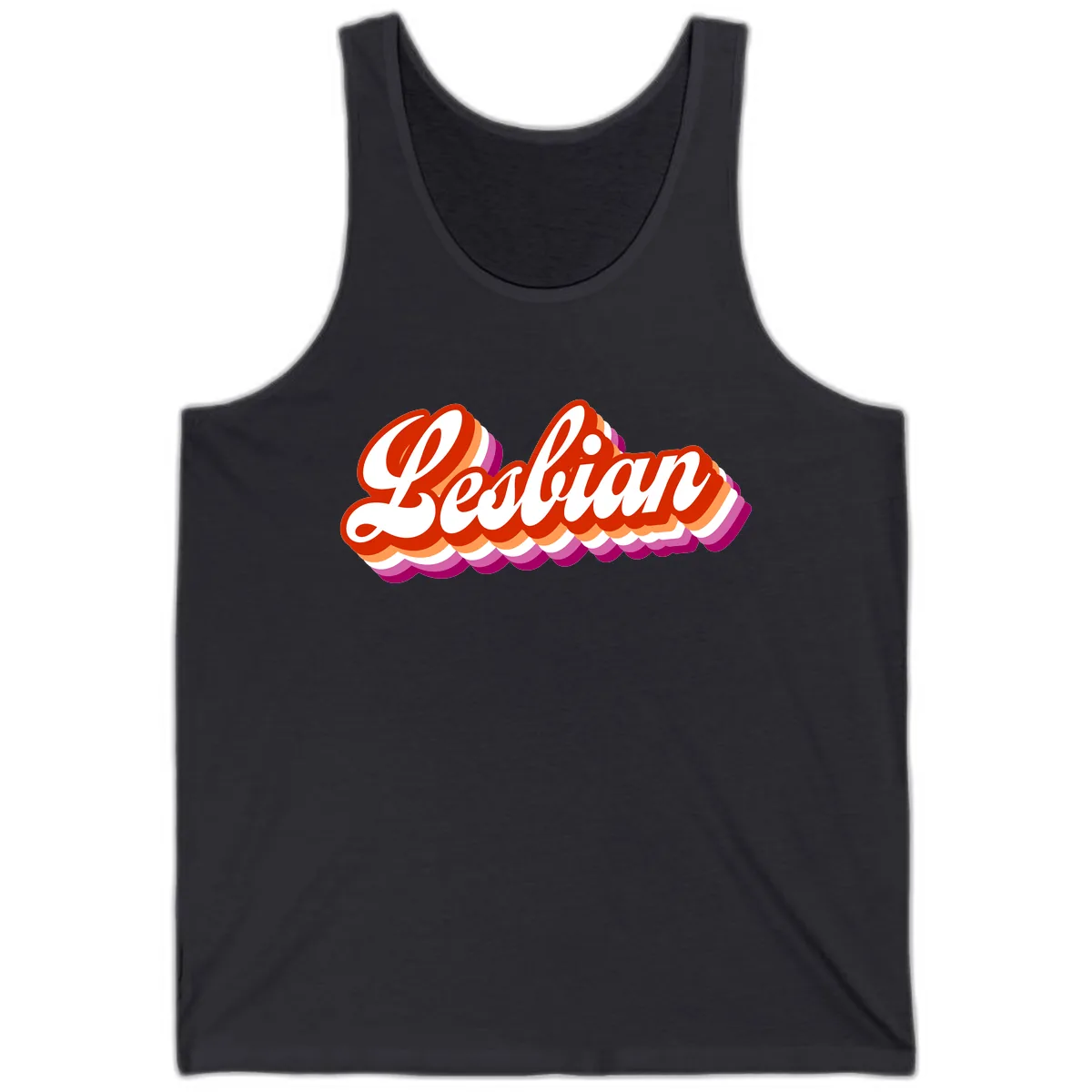 Lesbian Pride Bold Retro Text Tank in Dark Grey