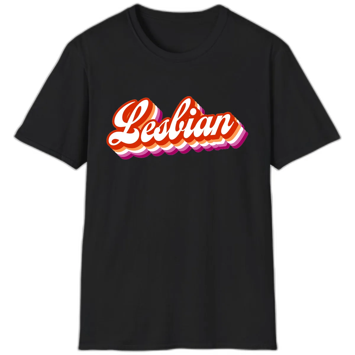 Lesbian Pride Bold Retro Text T-Shirt in Black