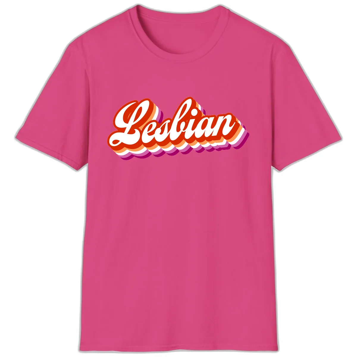 Lesbian Pride Bold Retro Text T-Shirt in Heliconia