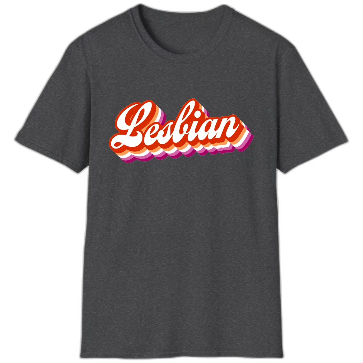 Lesbian Pride Bold Retro Text T-Shirt in Dark Heather