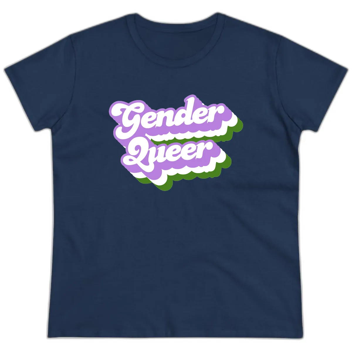 Gender Queer Pride Statement Ladies Tee in Navy
