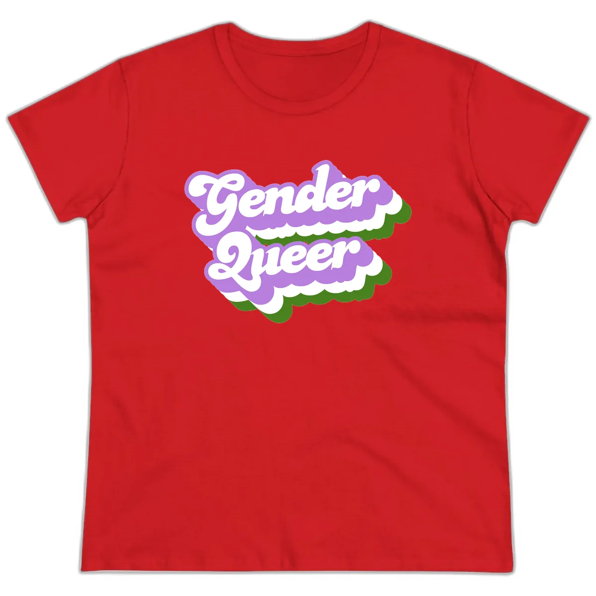 Gender Queer Pride Statement Ladies Tee in Red
