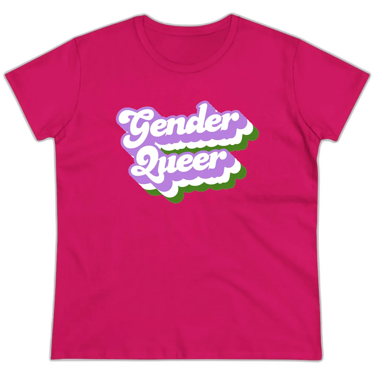 Gender Queer Pride Statement Ladies Tee in Heliconia