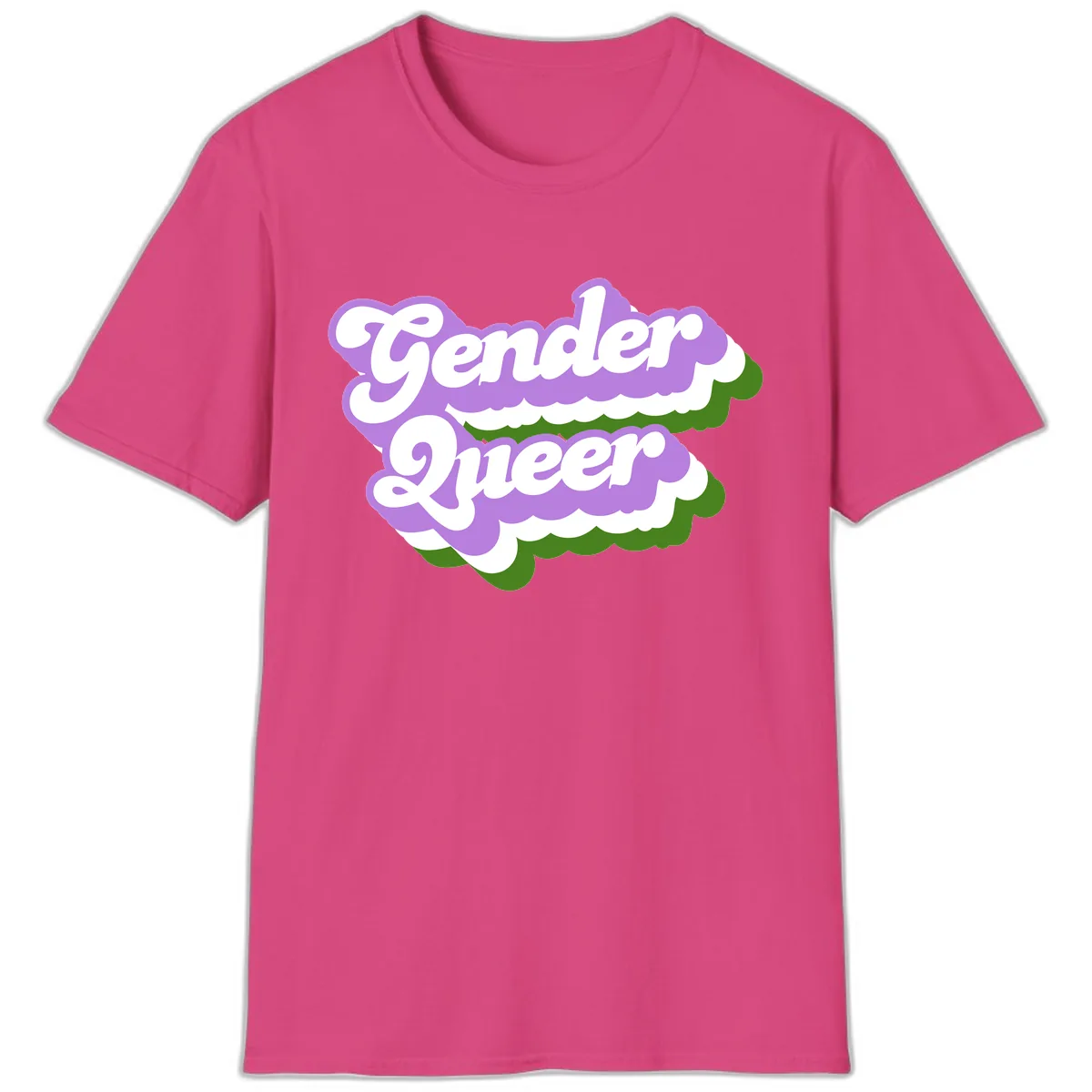 Gender Queer Pride Statement T-Shirt in Heliconia