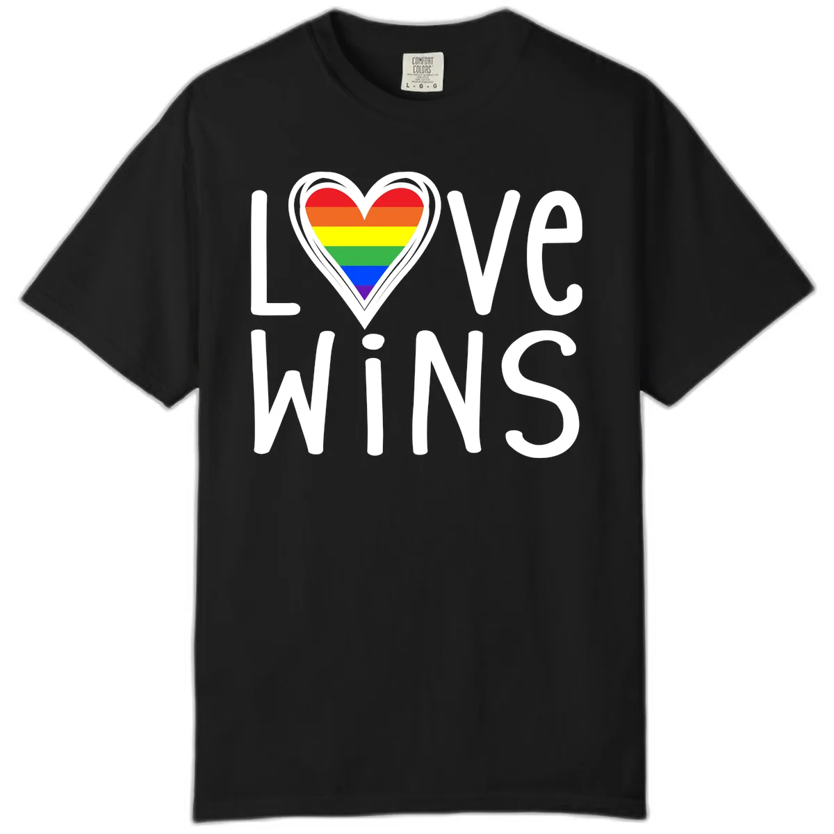 Love Wins Rainbow Heart Comfort Color in Black