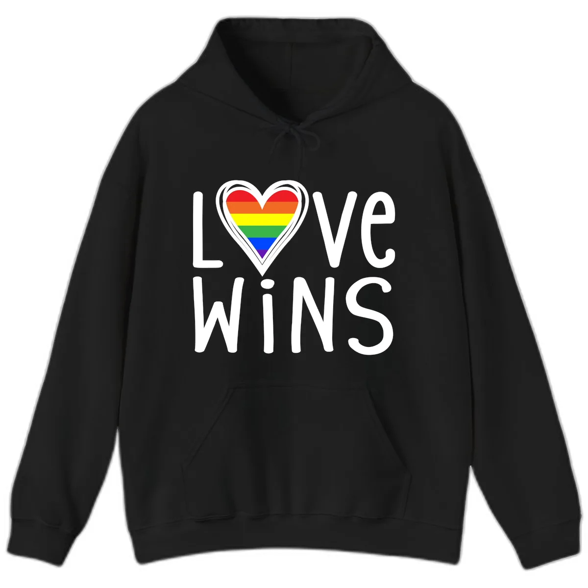 Love Wins Rainbow Heart Hoodie in Black