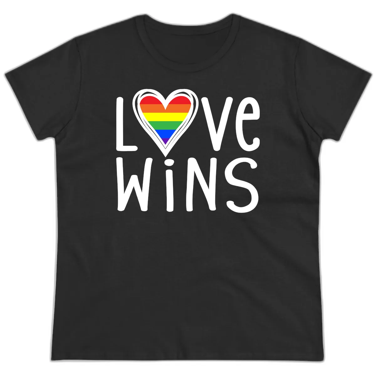 Love Wins Rainbow Heart Ladies Tee in Black