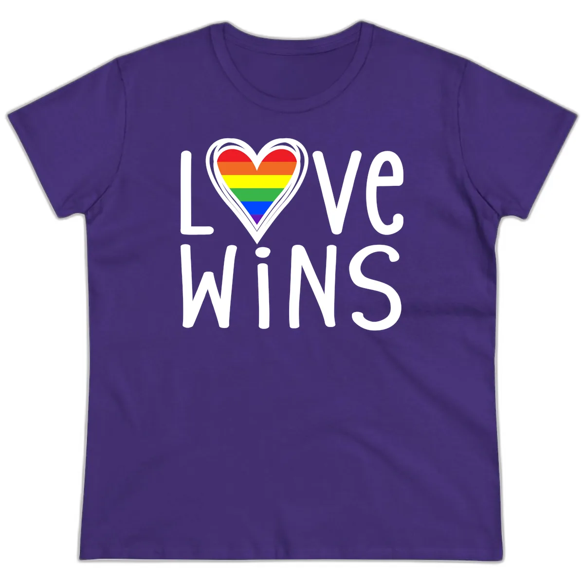 Love Wins Rainbow Heart Ladies Tee in Purple