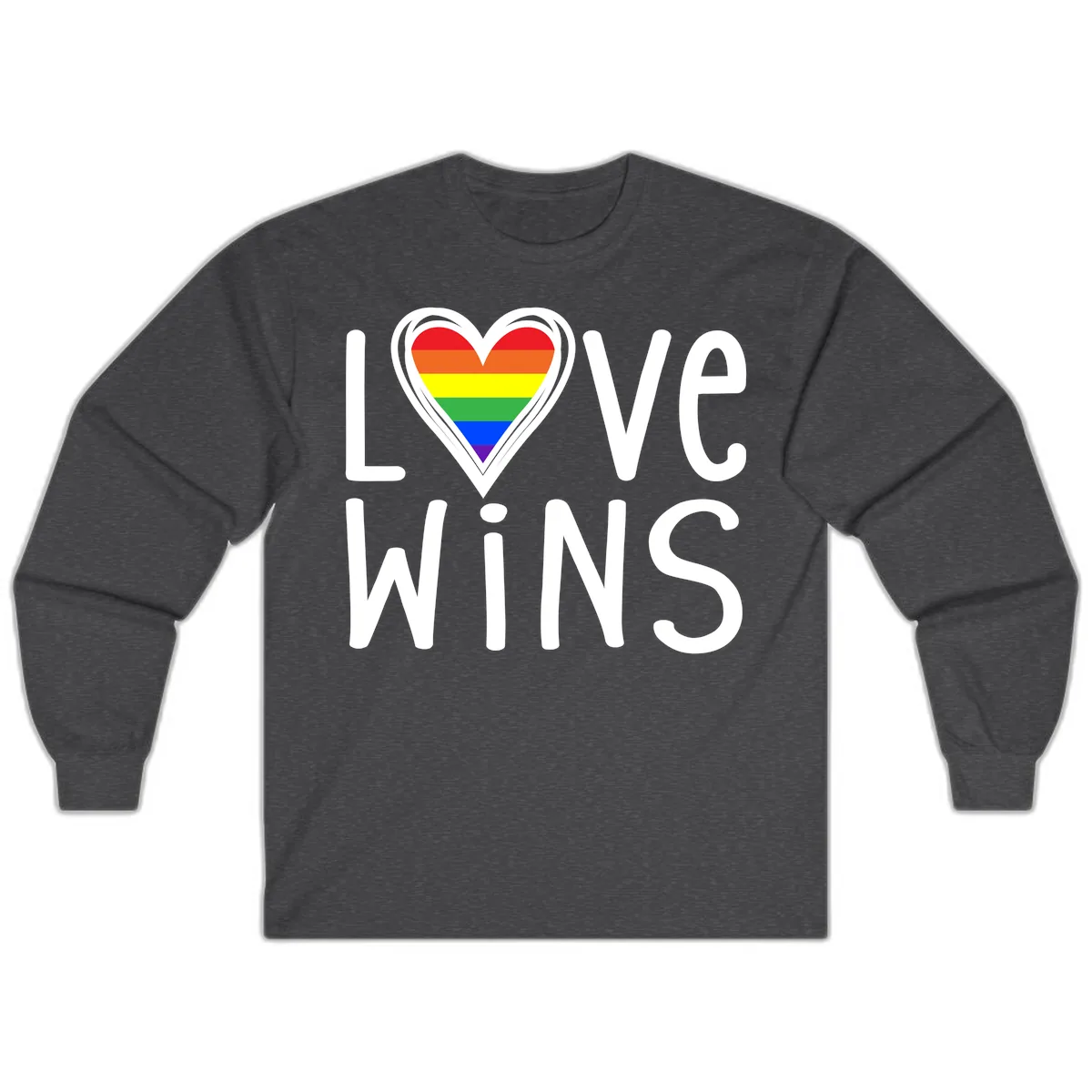 Love Wins Rainbow Heart Long Sleeve in Dark Heather