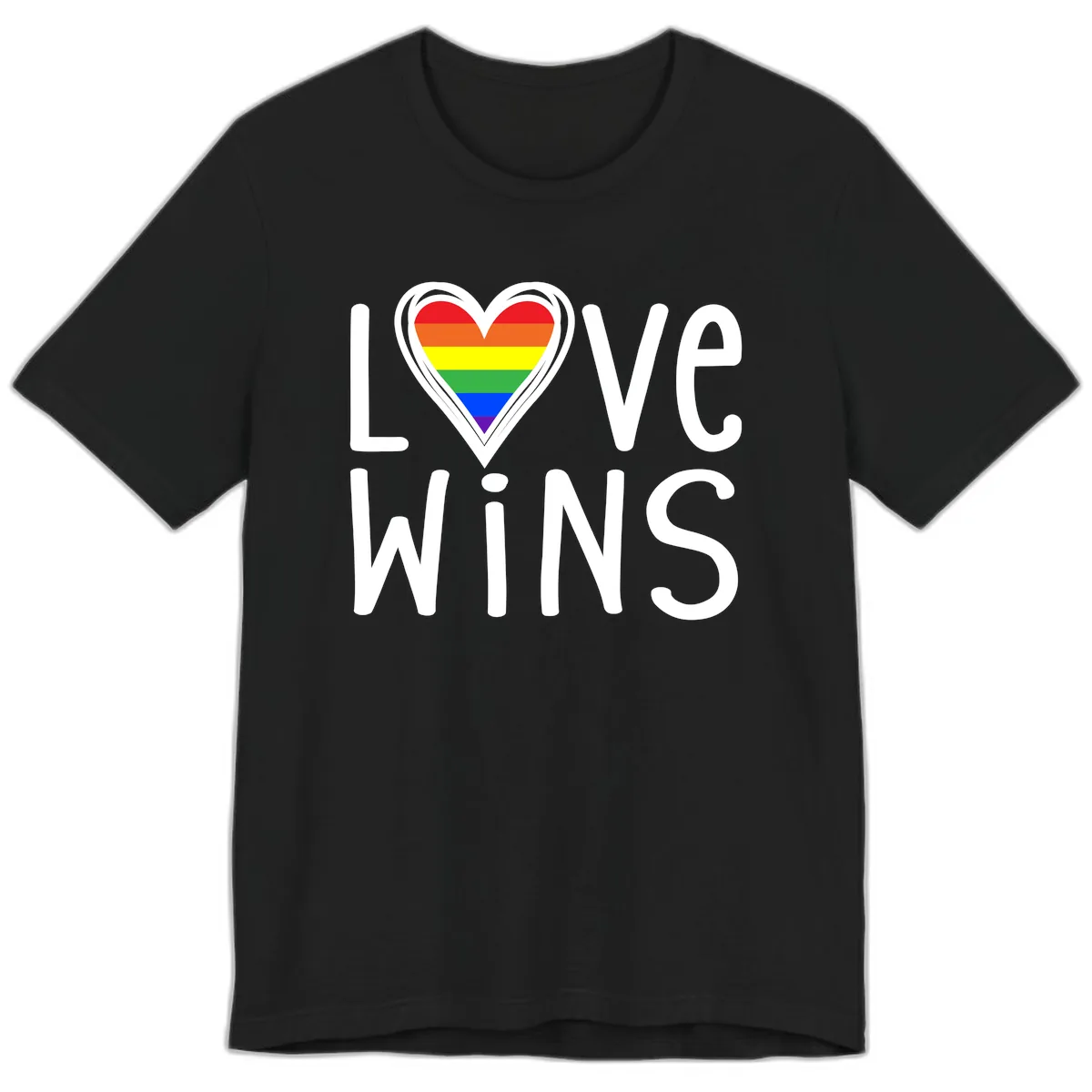 Love Wins Rainbow Heart Premium T-Shirt in Black