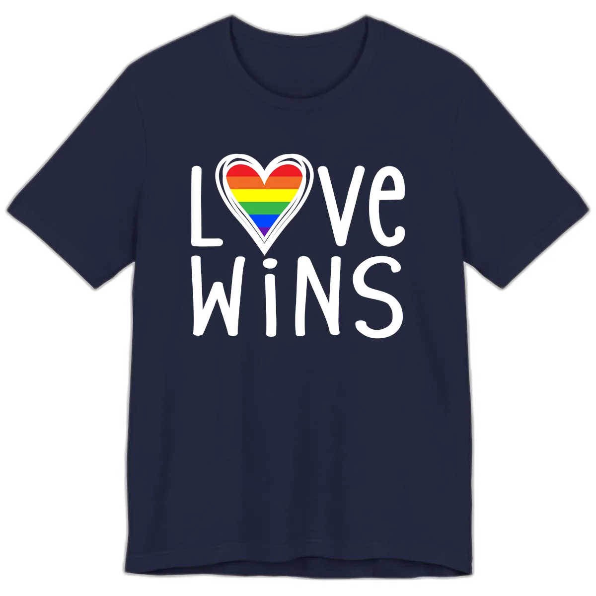 Love Wins Rainbow Heart Premium T-Shirt in Navy