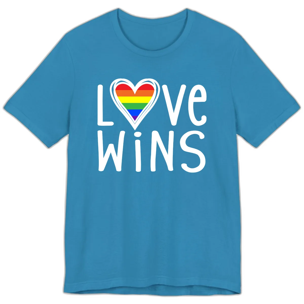 Love Wins Rainbow Heart Premium T-Shirt in Aqua