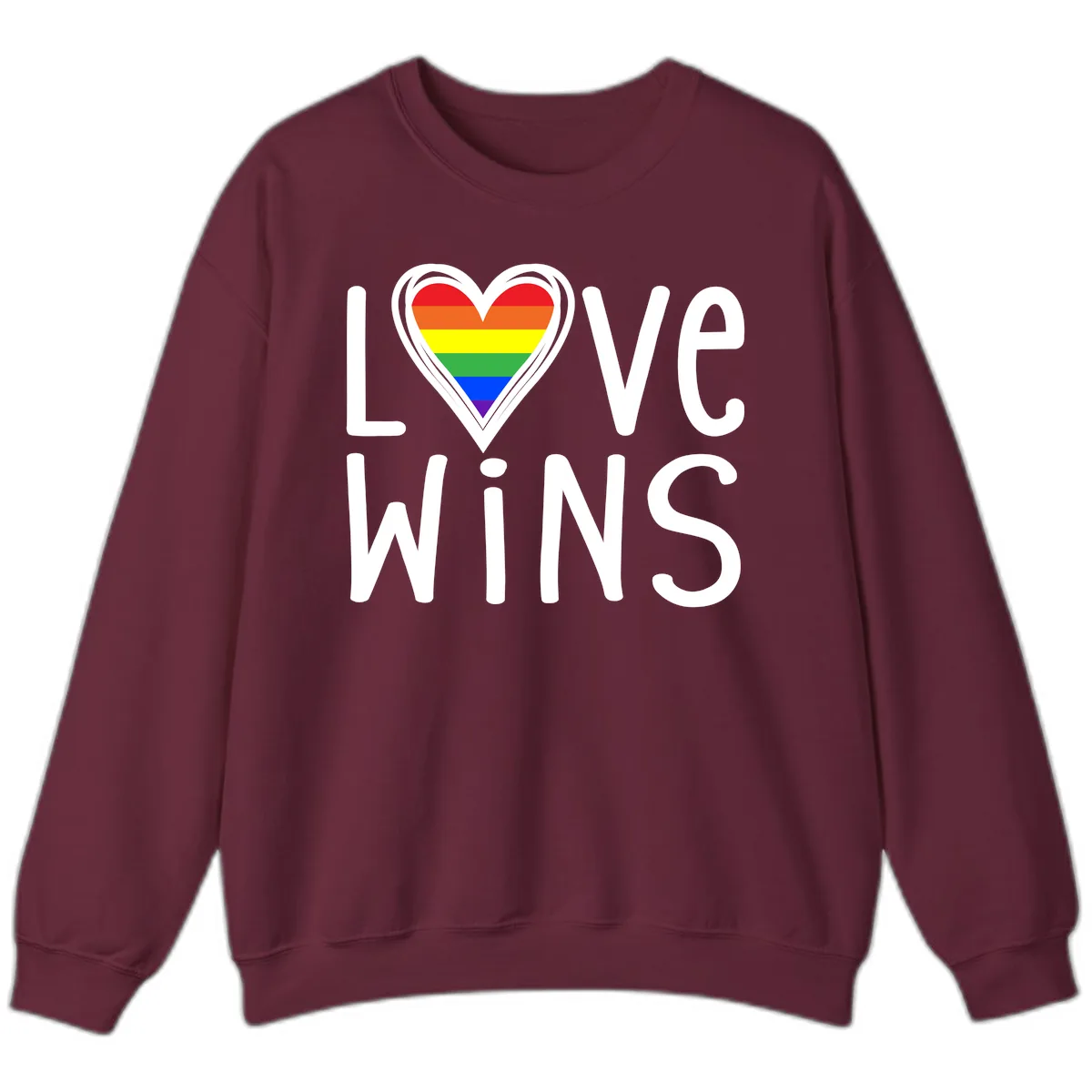 Love Wins Rainbow Heart Sweatshirt in Maroon