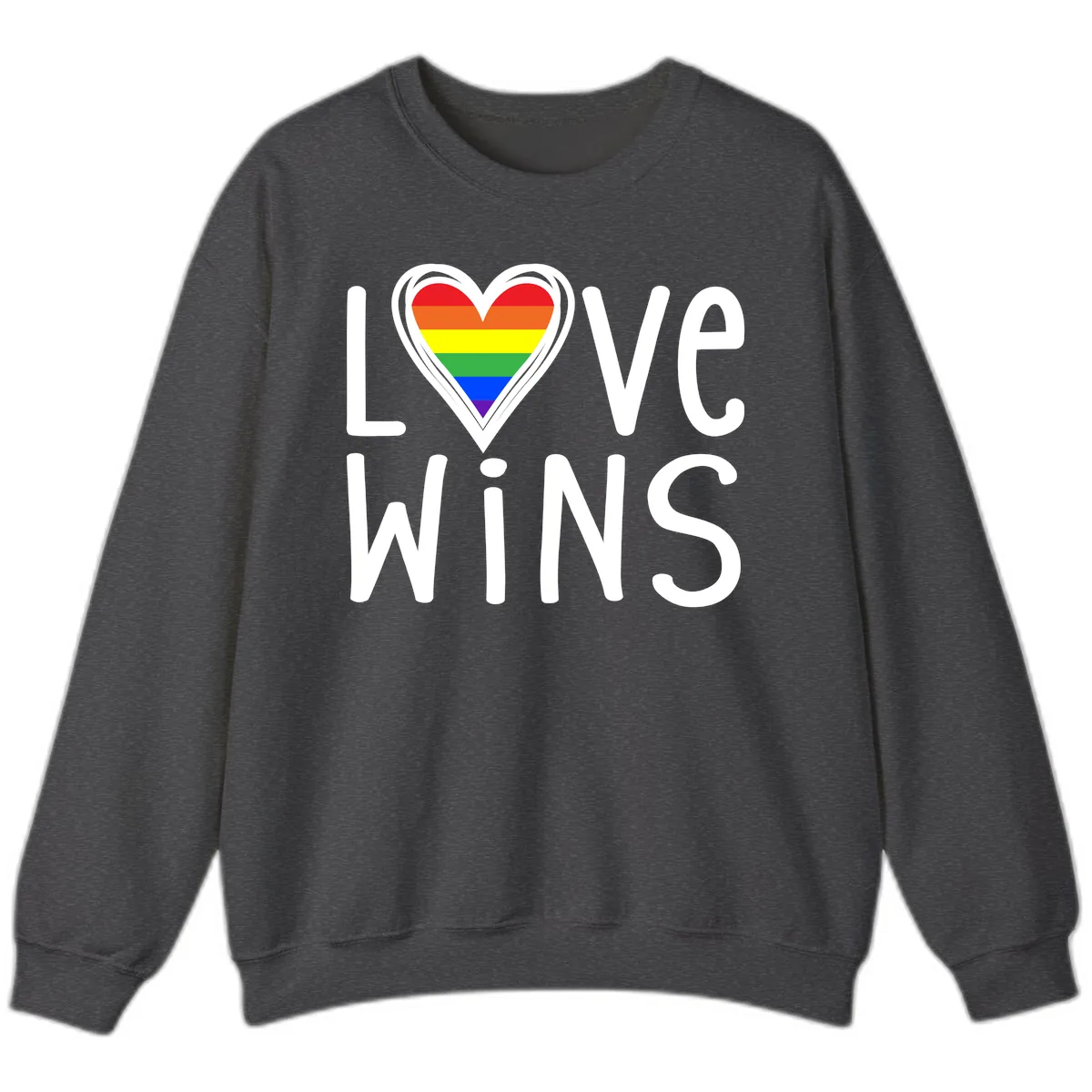 Love Wins Rainbow Heart Sweatshirt in Dark Heather