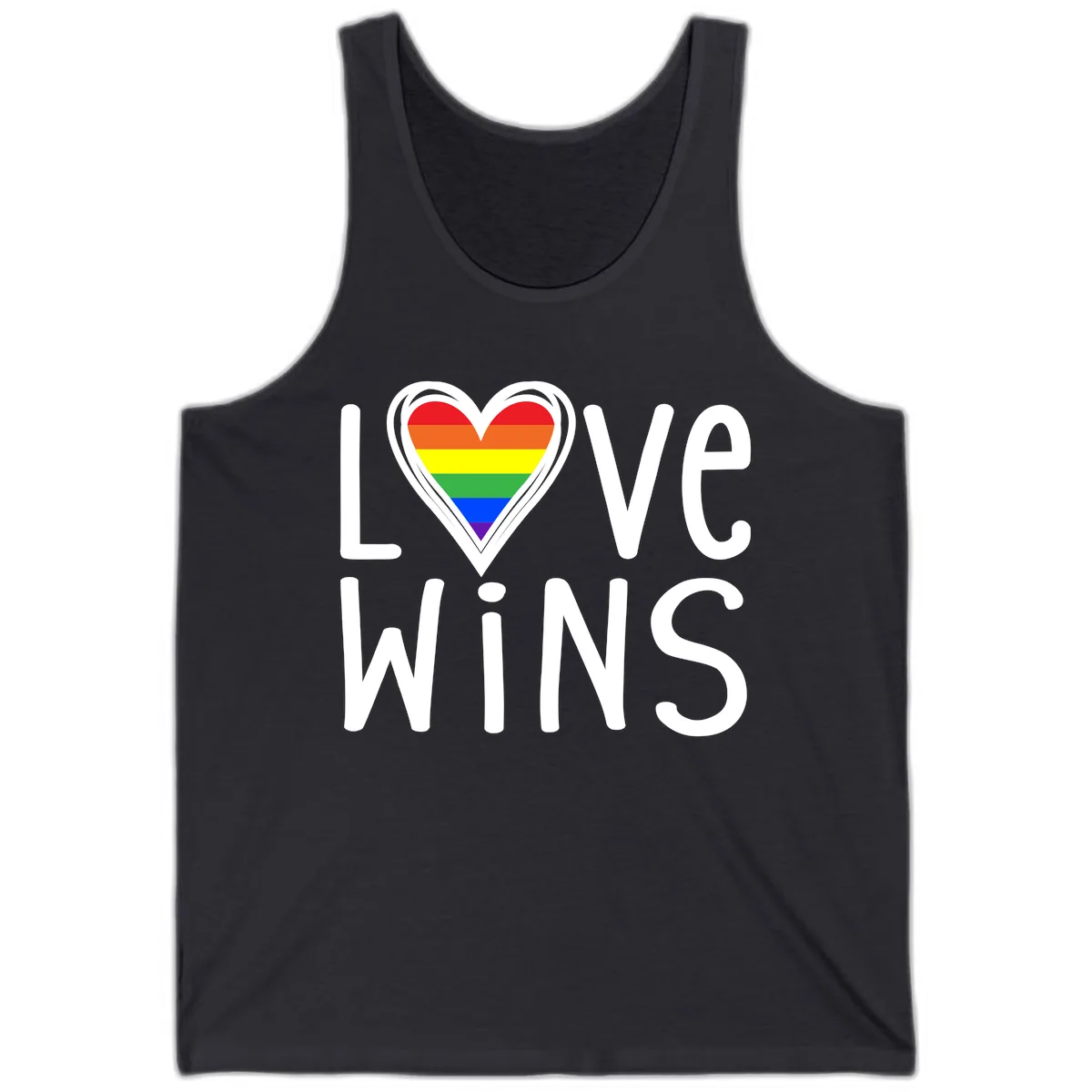Love Wins Rainbow Heart Tank in Dark Grey