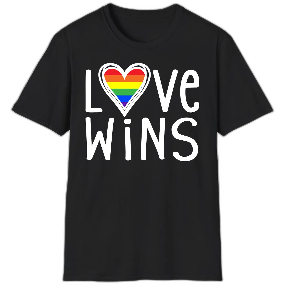 Love Wins Rainbow Heart T-Shirt in Black