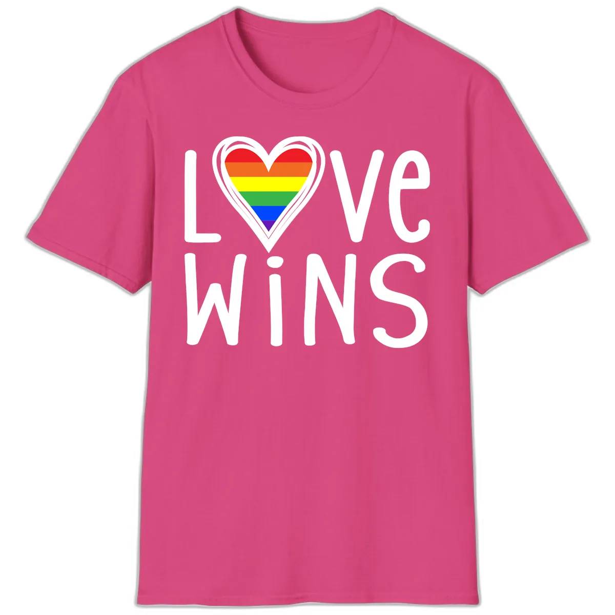 Love Wins Rainbow Heart T-Shirt in Heliconia