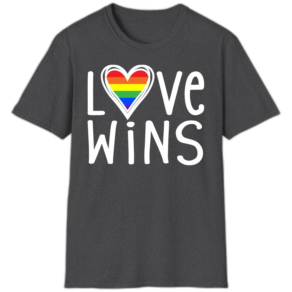 Love Wins Rainbow Heart T-Shirt in Dark Heather