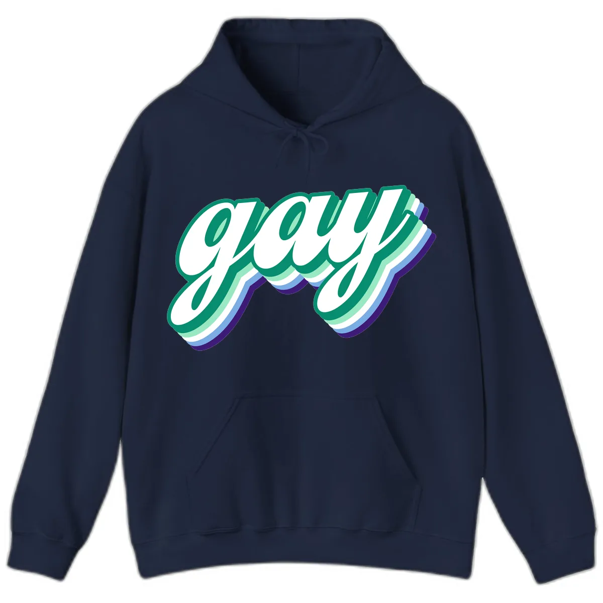 Gay Pride Layered Script Hoodie in Navy