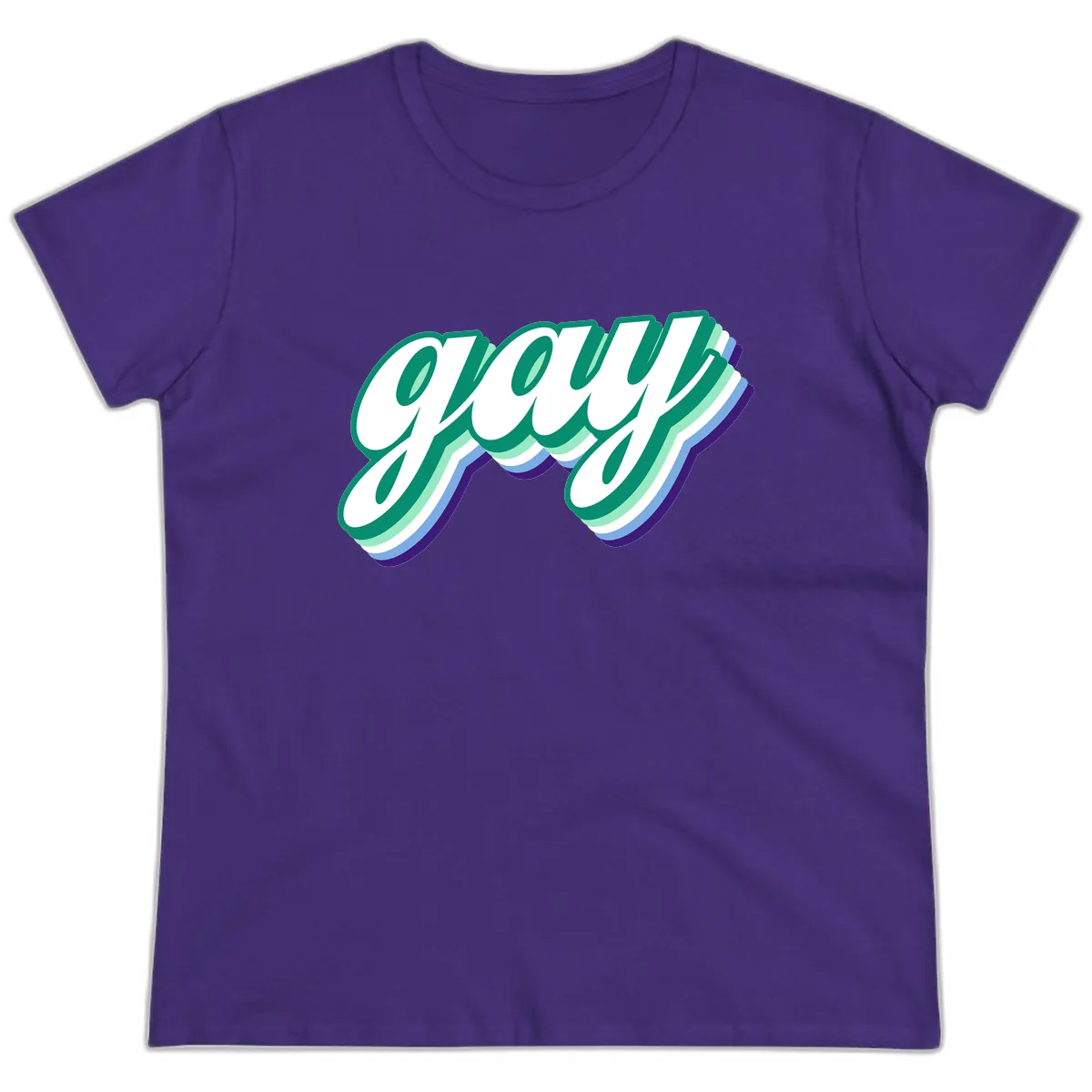 Gay Pride Layered Script Ladies Tee in Purple