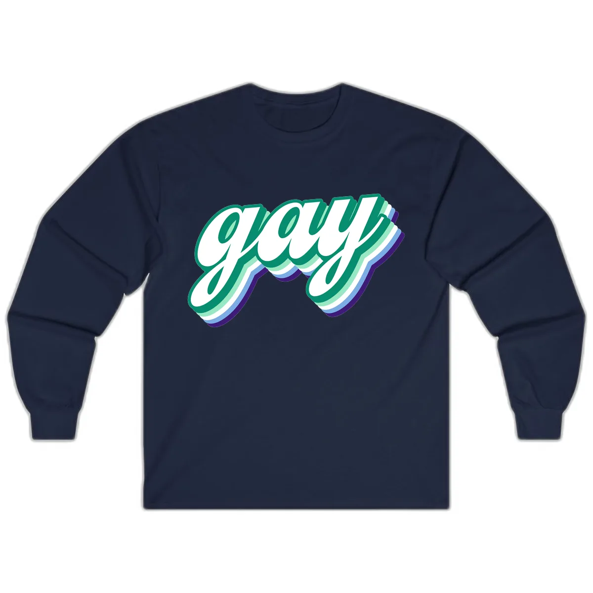 Gay Pride Layered Script Long Sleeve in Navy