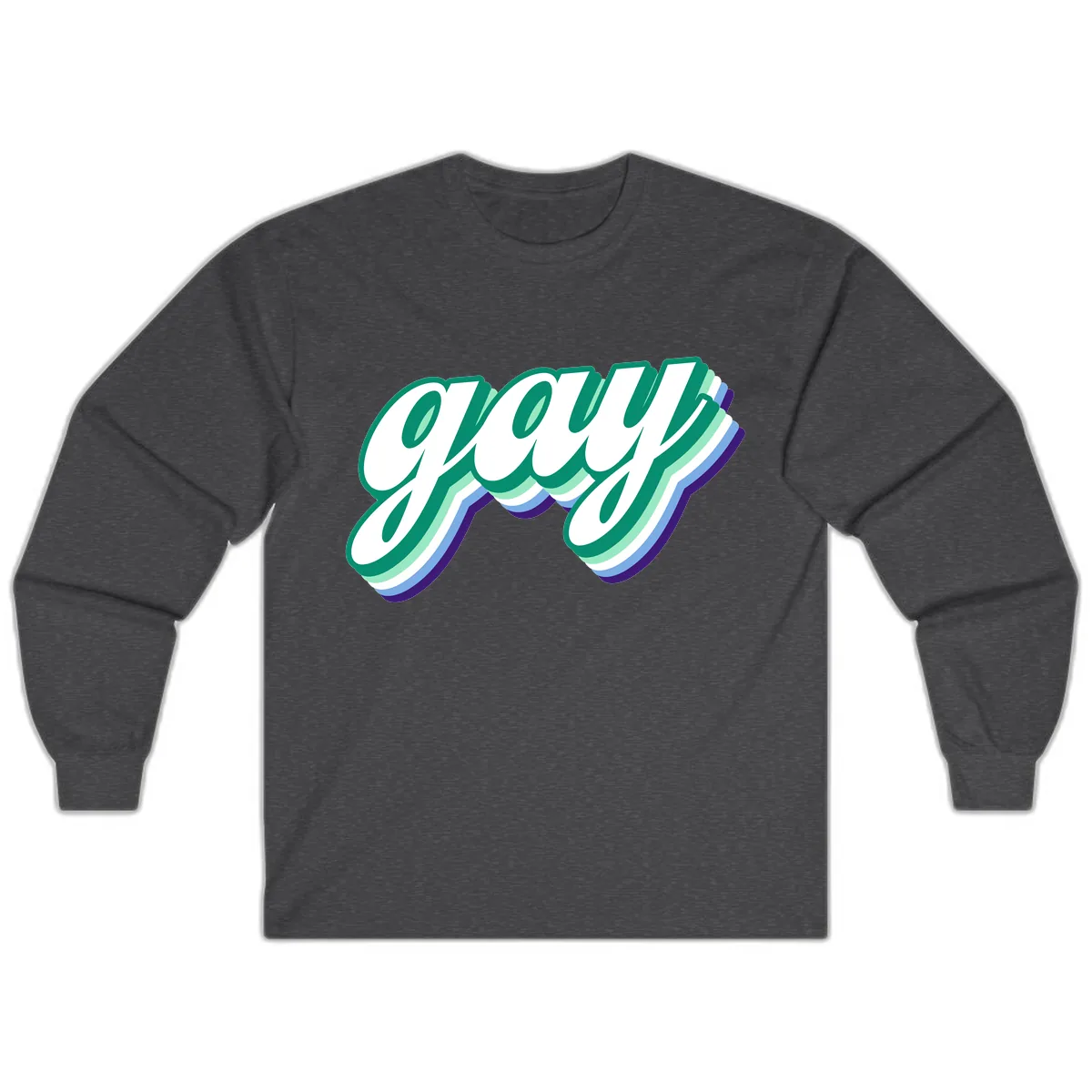 Gay Pride Layered Script Long Sleeve in Dark Heather