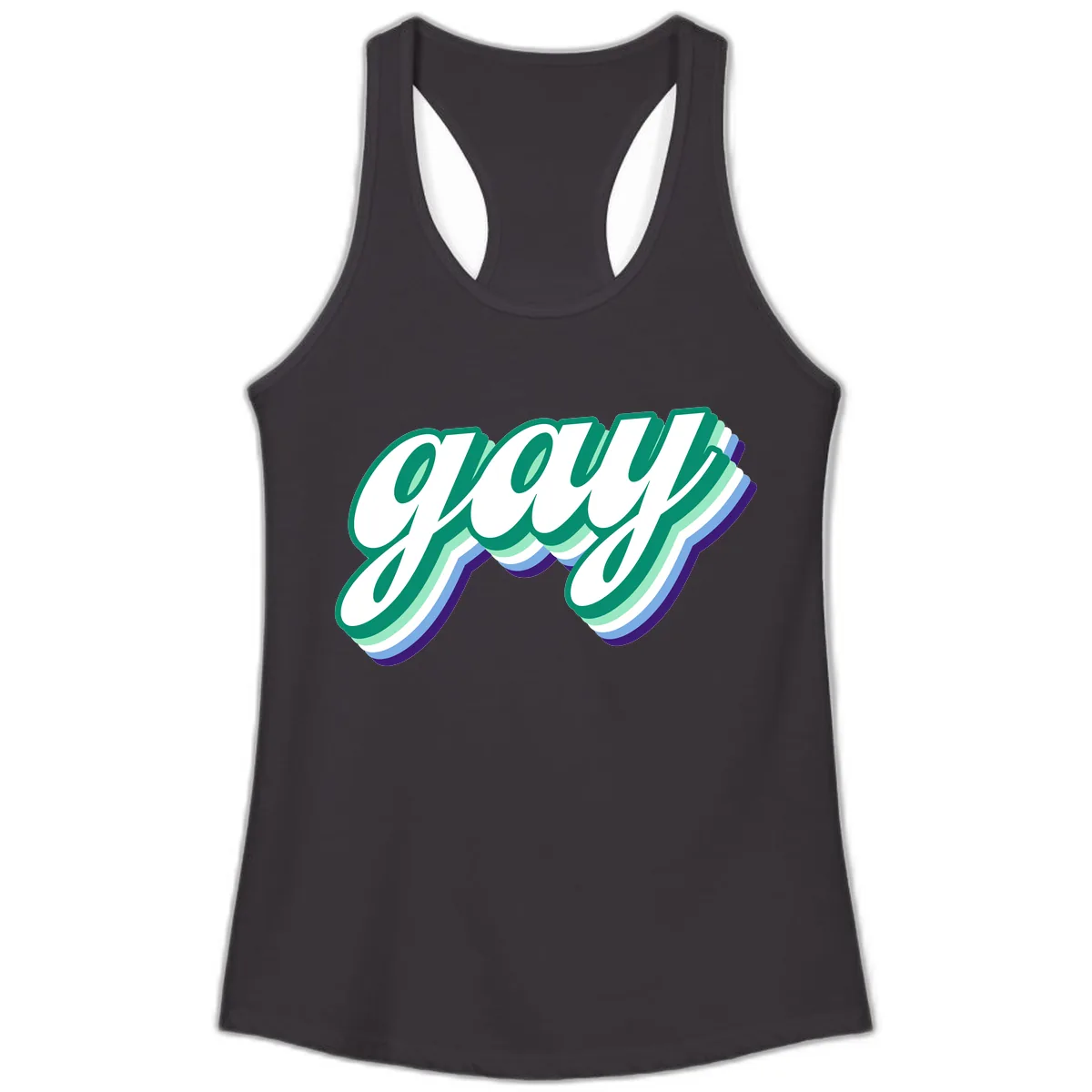 Gay Pride Layered Script Ladies Tank in Black