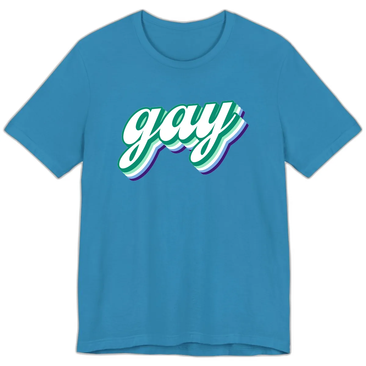 Gay Pride Layered Script Premium T-Shirt in Aqua