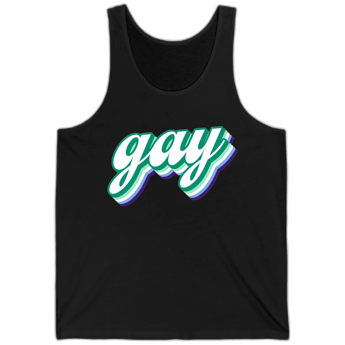 Gay Pride Layered Script Tank in Black