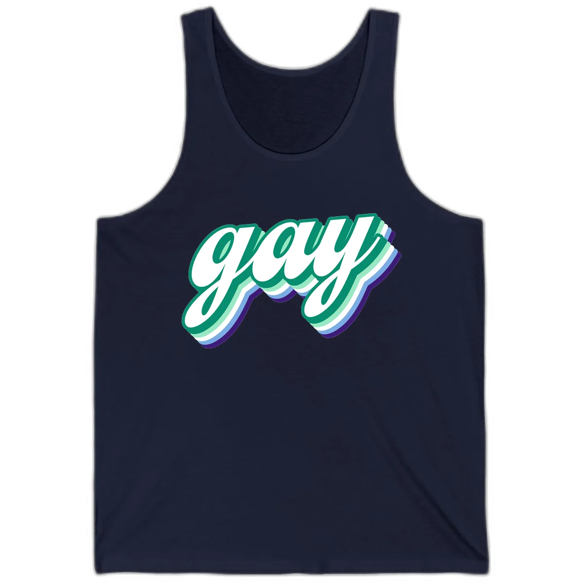 Gay Pride Layered Script Tank in Navy