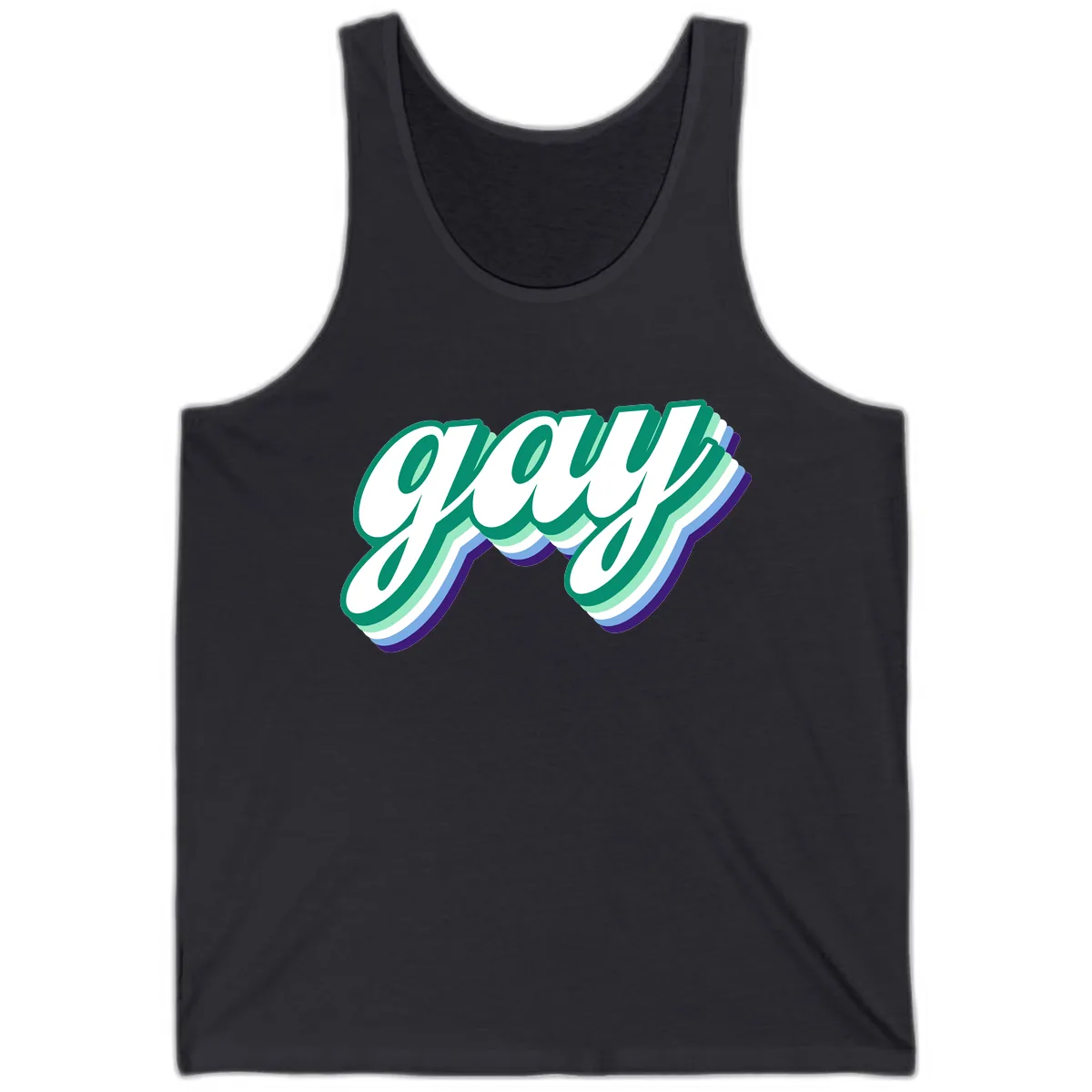 Gay Pride Layered Script Tank in Dark Grey